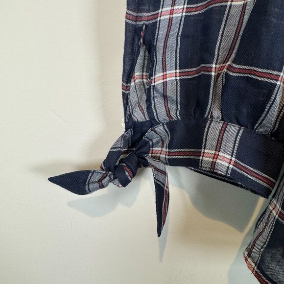 PAIGE Antonia Blouse Size Medium Off The Shoulder Boho Plaid Tartan Top ¾ Sleeve - Picture 4 of 9